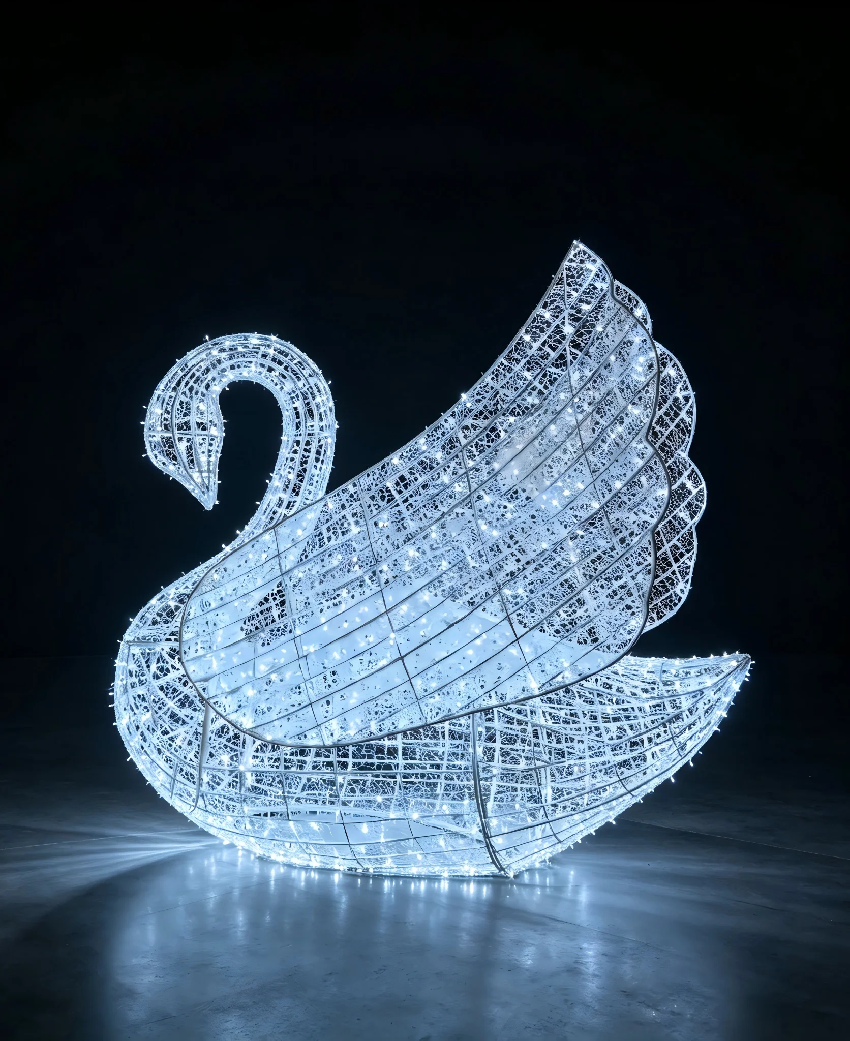 Elevate your holiday display with this elegant 3D swan commercial light sculpture, featuring thousands of bright cool white LED lights.