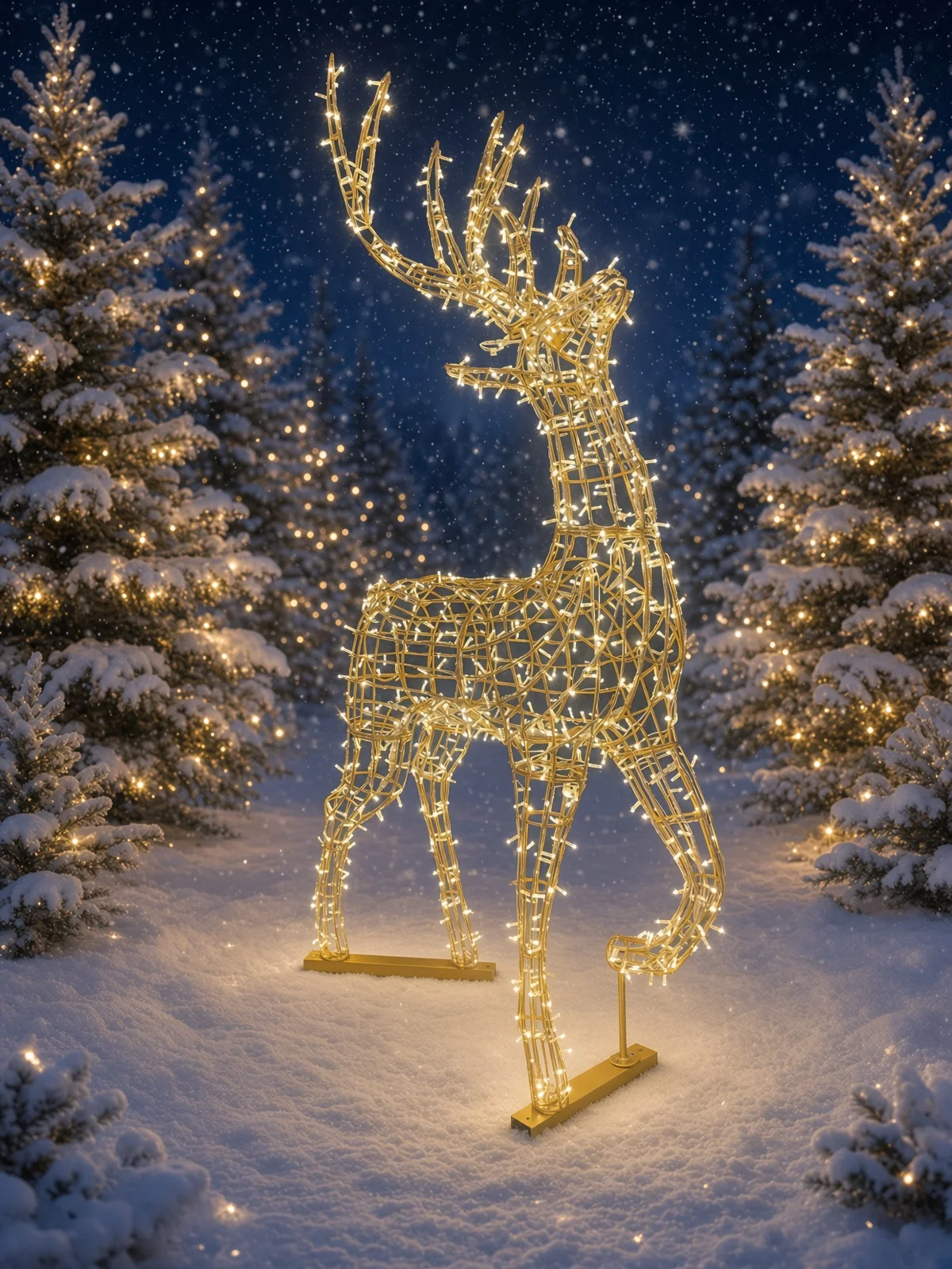 Add festive magic to your outdoor holiday display with this stunning illuminated wireframe reindeer sculpture.